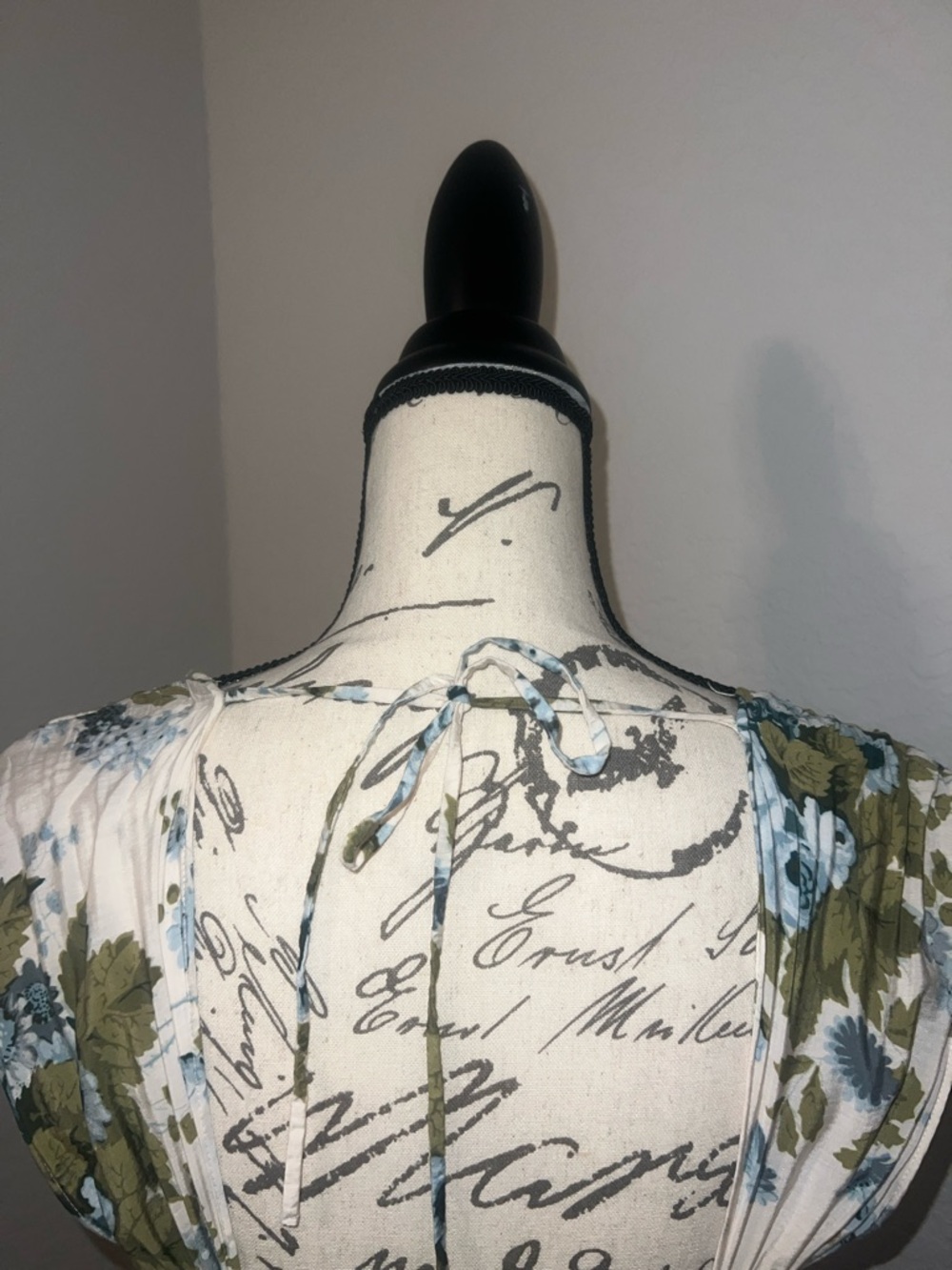 Anthropologie Cream Maxi Dress with Blue and Olive Floral Print - Picture 4 of 8